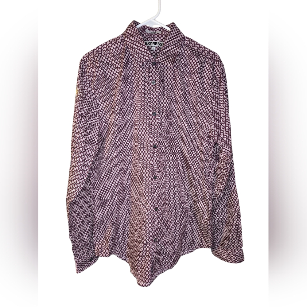 Express Men's Geometric Button-Down Shirt - Red and White